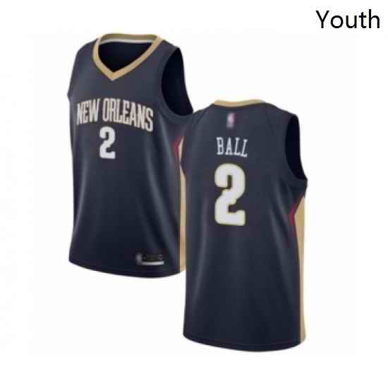 Youth New Orleans Pelicans 2 Lonzo Ball Swingman Navy Blue Basketball Jersey Icon Edition